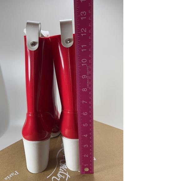 70mm Loubirain Loubi Red Rain Boots Rubber Heeled Bootie E597 - Picture 6 of 11